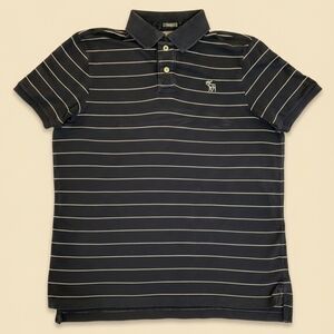 Vintage Abercrombie & Fitch Dark Blue Striped Polo Muscle Fit Y2K